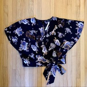 NWT Love Tree Floral Print Wrap Crop Top Back Slit